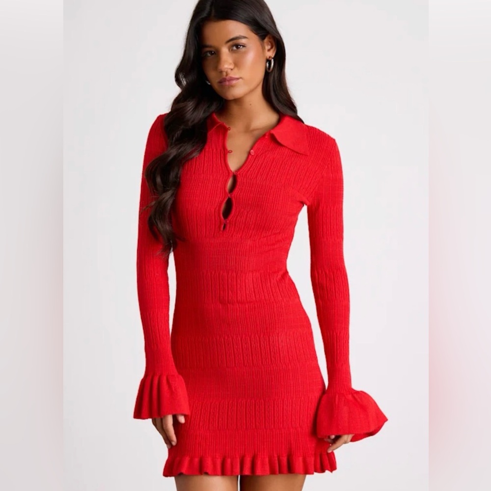 Lulu's Vibrant Red Long Sleeve Sweater Dress
